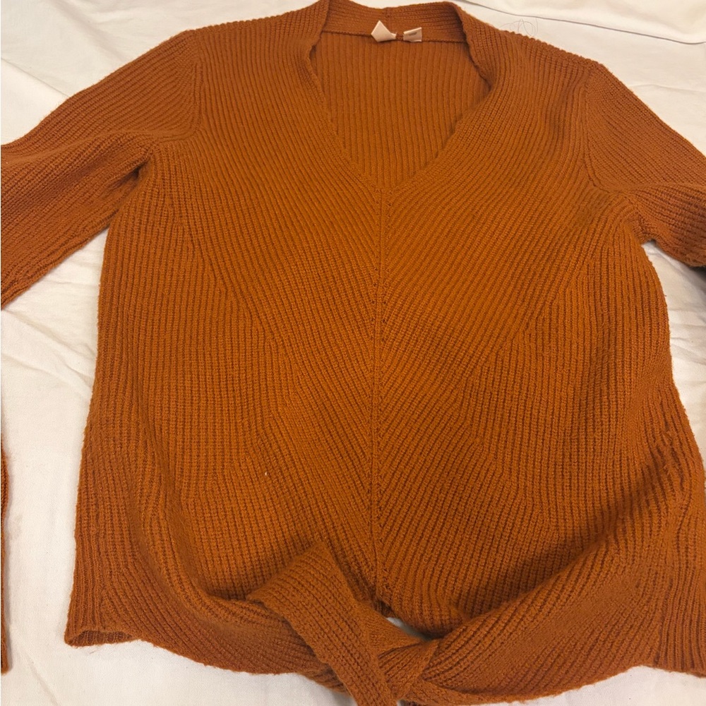 Anthropologie V-Neck Sweater in Warm Rust